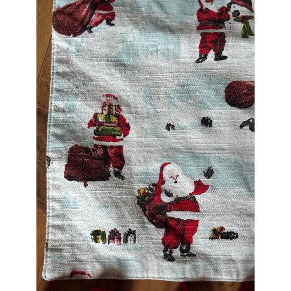 Vintage-Inspired Santa Claus Christmas Table Runner With Red Pom-Pom Trim 68" - Picture 3 of 7